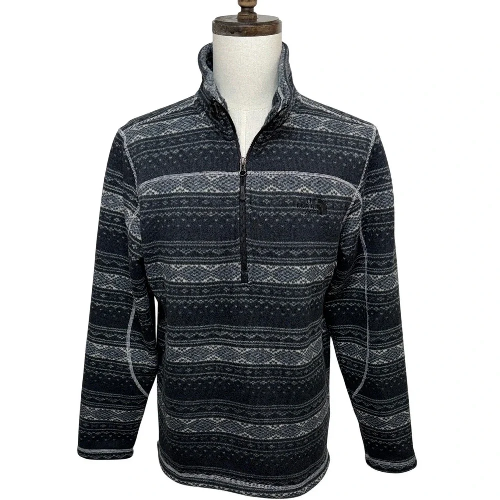 The‎ North Face Fleece Pullover Mens Large Gray Fair Isle 1/4 Zip Sweater